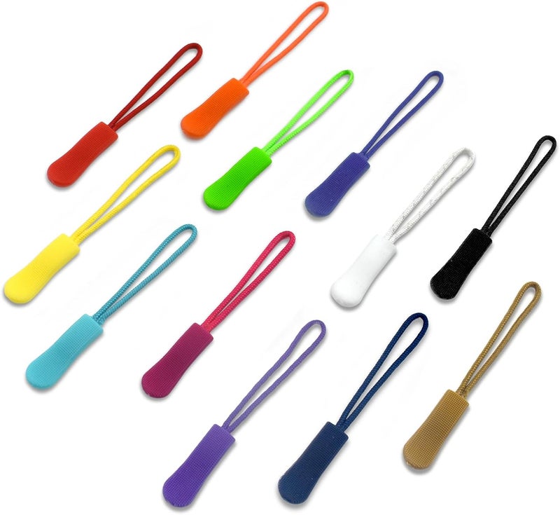 SHRJ 120Pcs Pulls Nylon Cord Zipper Tag Extension Pulls Fixer Cord Zipper Tag Replacement for Clothes, Luggage, Backpacks, Jackets, Handbag Tents, Sweatshirt, 12 Colors - Image 1